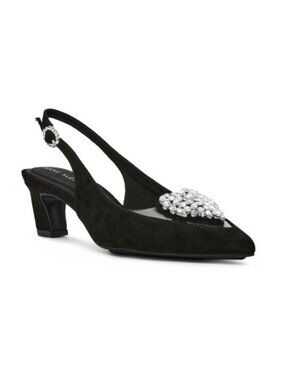 Anne Klein Womens iFlex Slingback Heels Black Faux Suede Pointed Toe Size 8 NEW